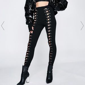 Dollskill black lattice lace up leggings